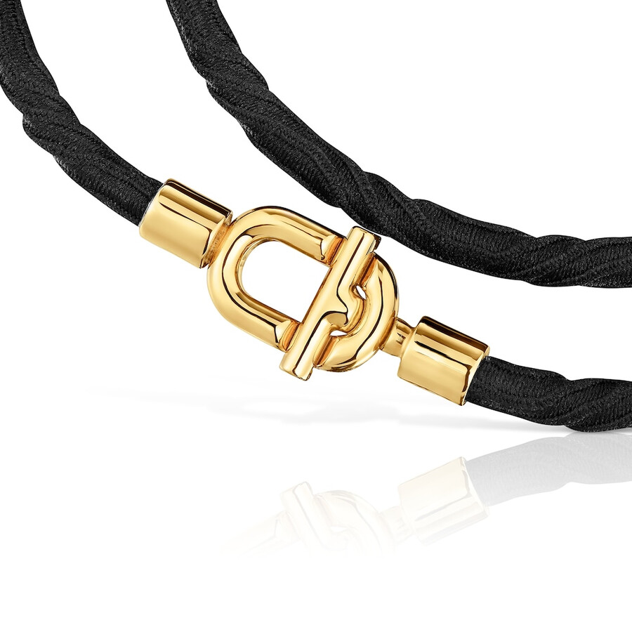 collanabracciale elastico tous manifesto con placcatura in oro 18 kt su argento e cordino nero