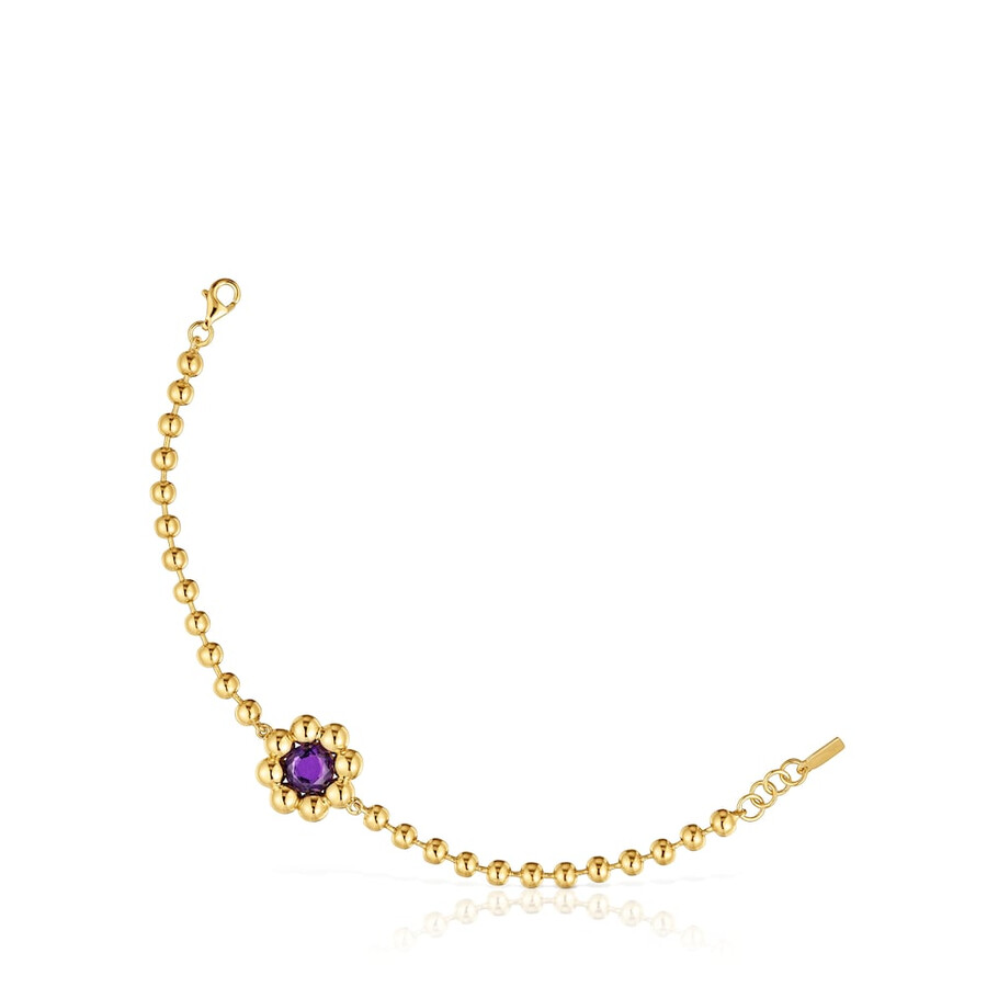 bracciale a catena con fiore placcato in oro 18kt su argento e ametista sugar party