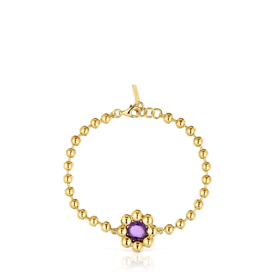 bracciale a catena con fiore placcato in oro 18kt su argento e ametista sugar party