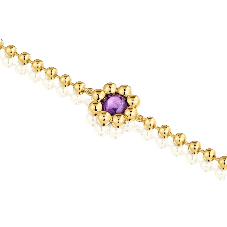 bracciale a catena con fiore placcato in oro 18kt su argento e ametista sugar party
