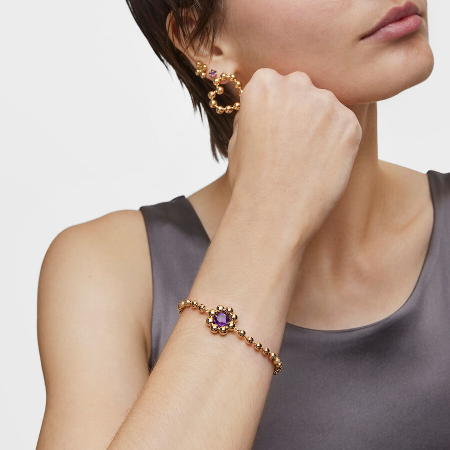 bracciale a catena con fiore placcato in oro 18kt su argento e ametista sugar party