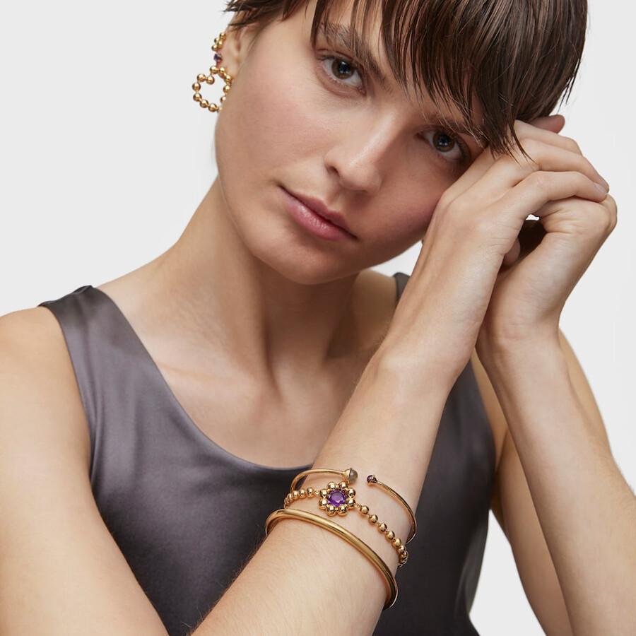 bracciale a catena con fiore placcato in oro 18kt su argento e ametista sugar party