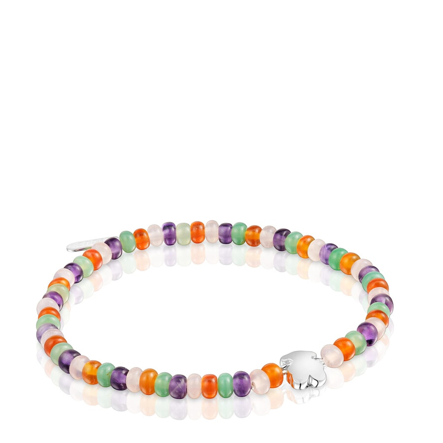 bracciale elastico con pietre preziose e motivo a forma di orso in argento bold motif