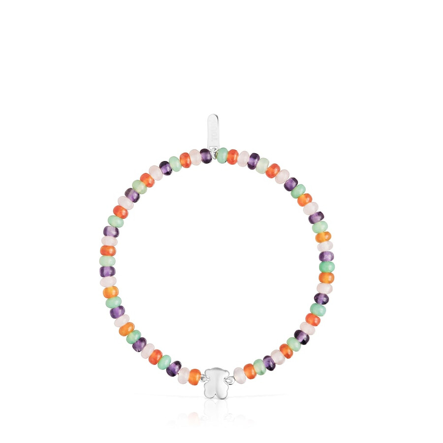 bracciale elastico con pietre preziose e motivo a forma di orso in argento bold motif