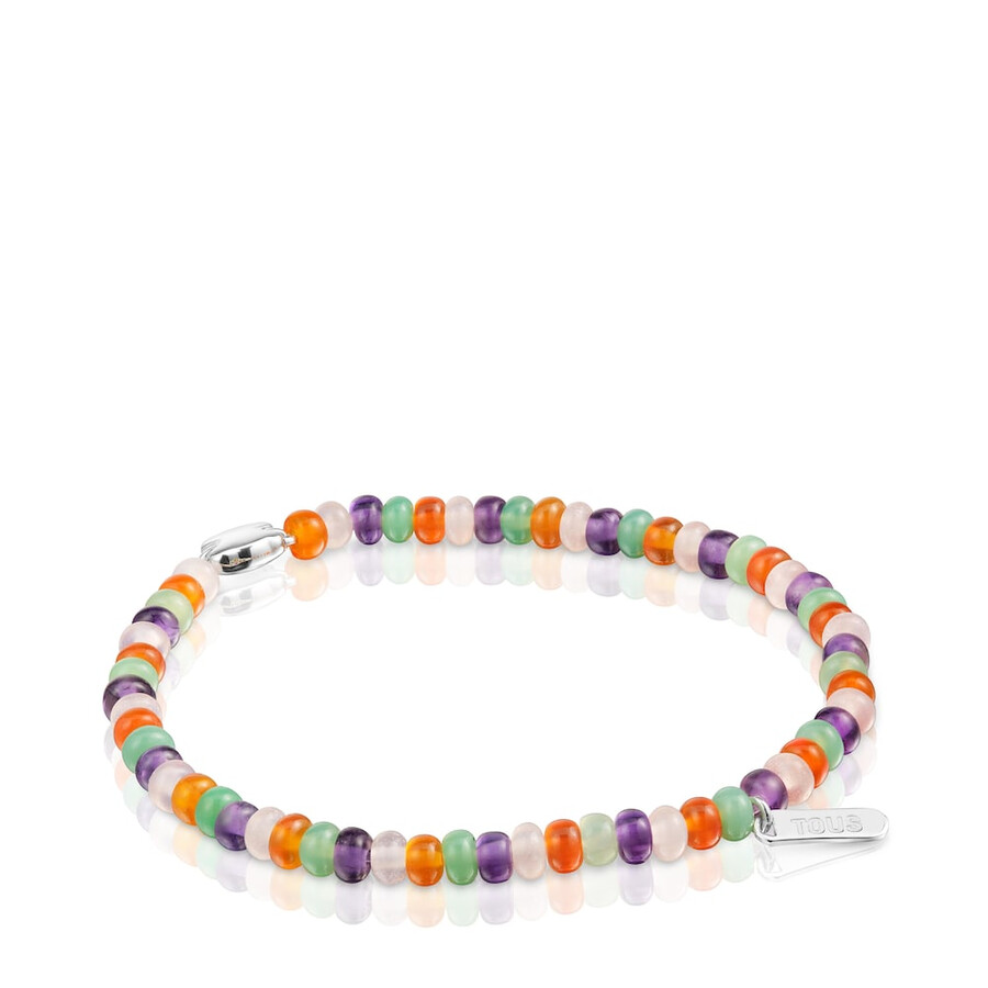 bracciale elastico con pietre preziose e motivo a forma di orso in argento bold motif