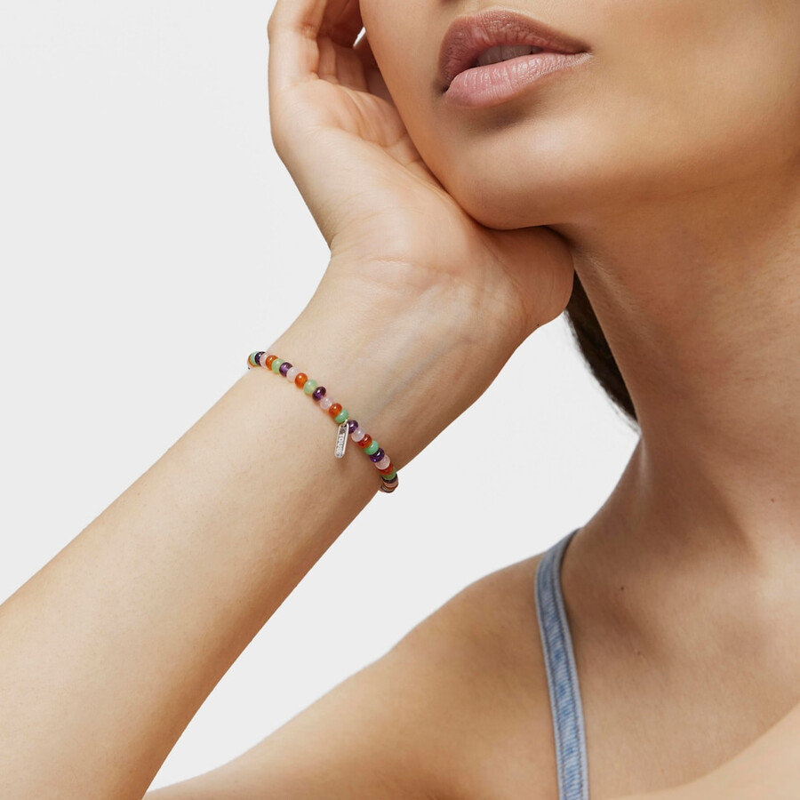 bracciale elastico con pietre preziose e motivo a forma di orso in argento bold motif