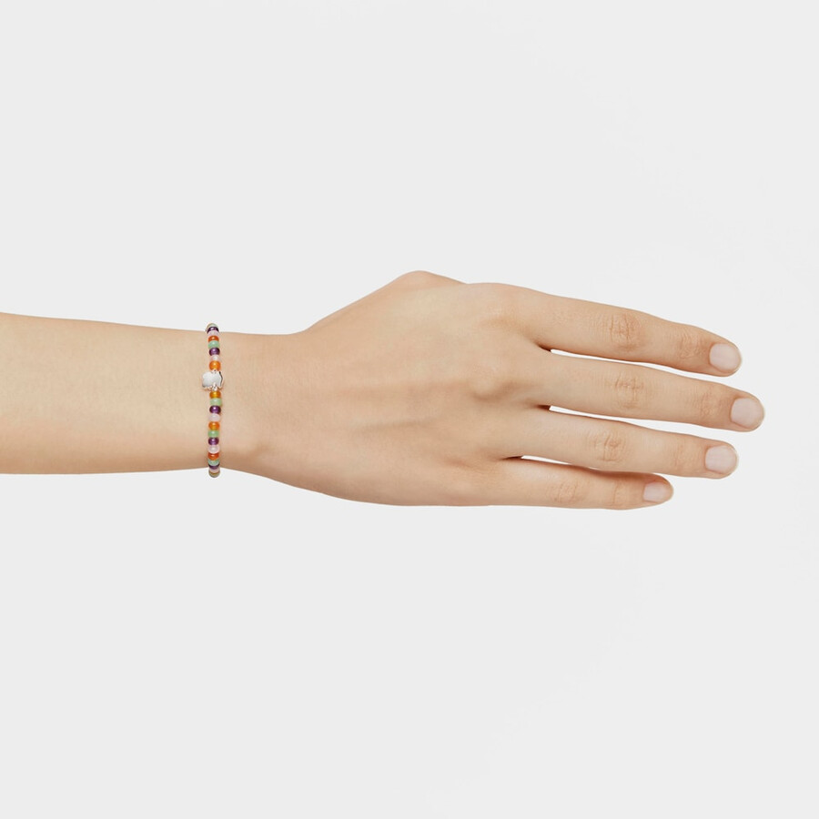 bracciale elastico con pietre preziose e motivo a forma di orso in argento bold motif