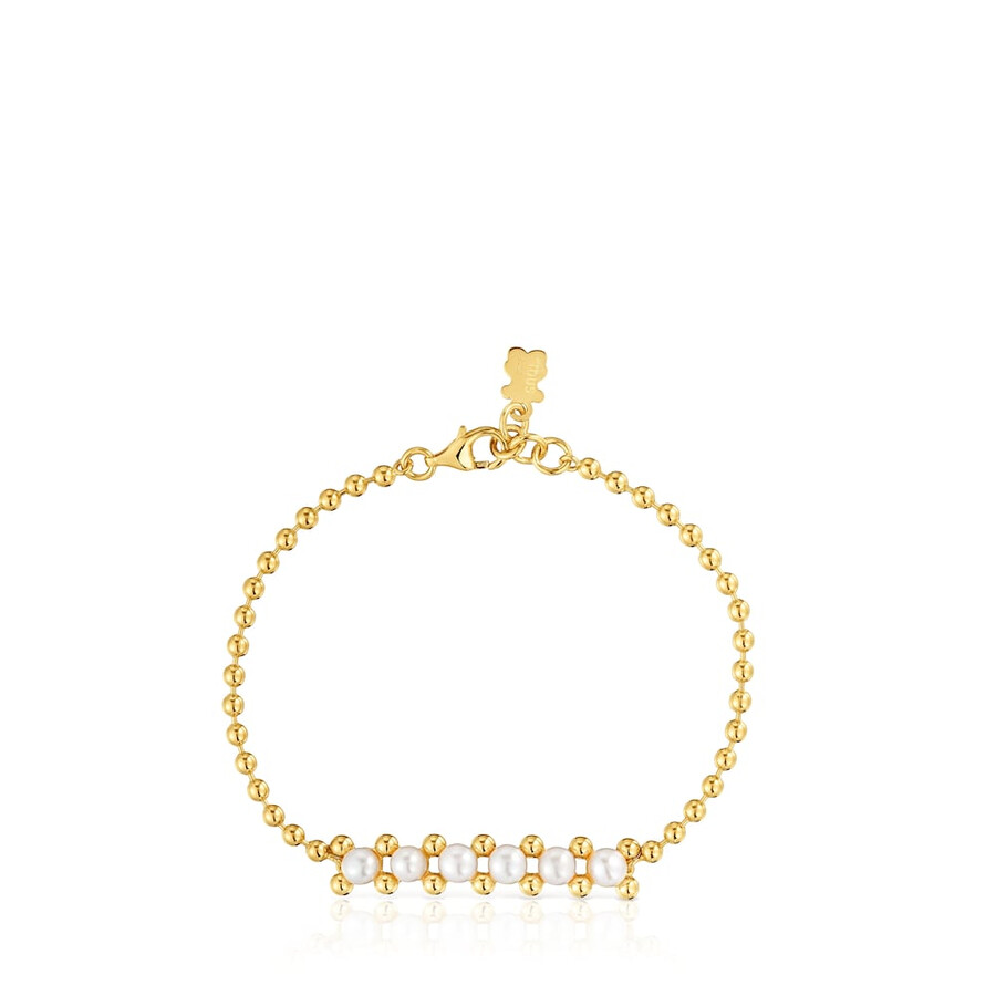 bracciale con catena di perle placcato oro 18kt su argento e perle coltivate lucido
