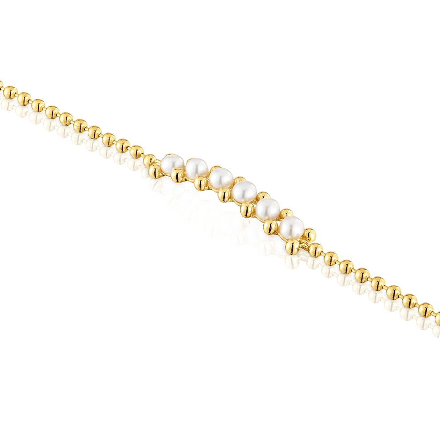 bracciale con catena di perle placcato oro 18kt su argento e perle coltivate lucido