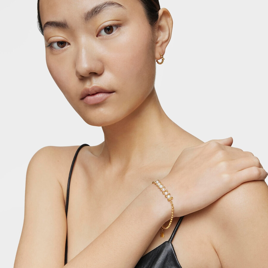 bracciale con catena di perle placcato oro 18kt su argento e perle coltivate lucido