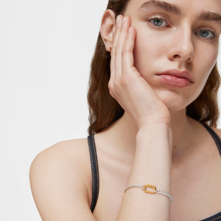 bracciale in argento con anello bicolore hold oval