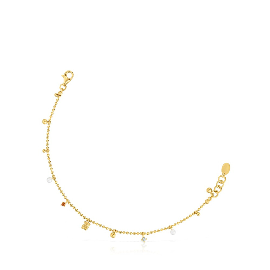 bracciale a catena con placcatura in oro 18kt su argento e perle coltivate e pietre preziose tous grain