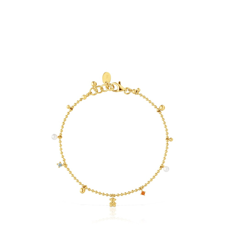 bracciale a catena con placcatura in oro 18kt su argento e perle coltivate e pietre preziose tous grain