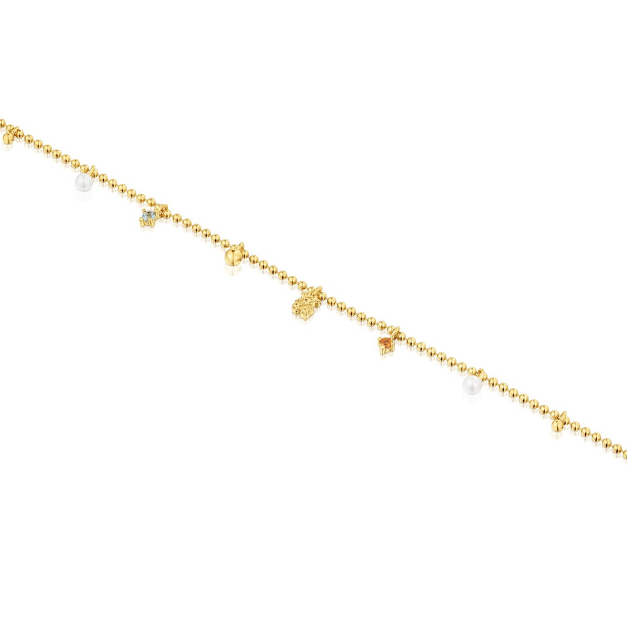 bracciale a catena con placcatura in oro 18kt su argento e perle coltivate e pietre preziose tous grain