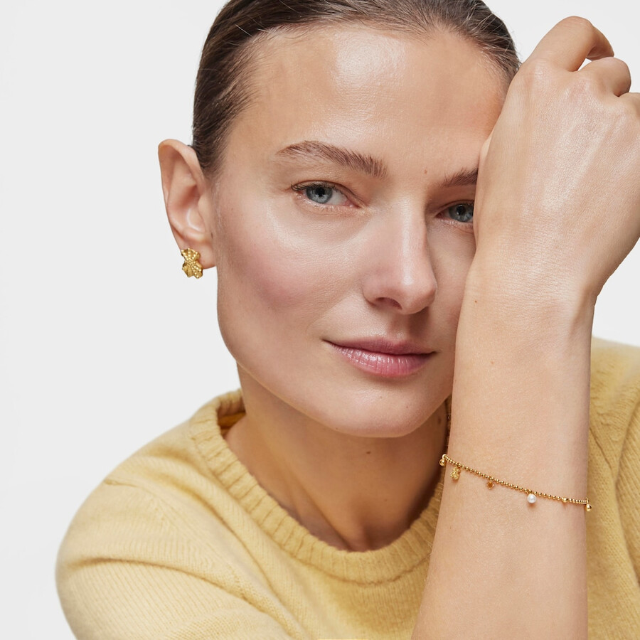 bracciale a catena con placcatura in oro 18kt su argento e perle coltivate e pietre preziose tous grain