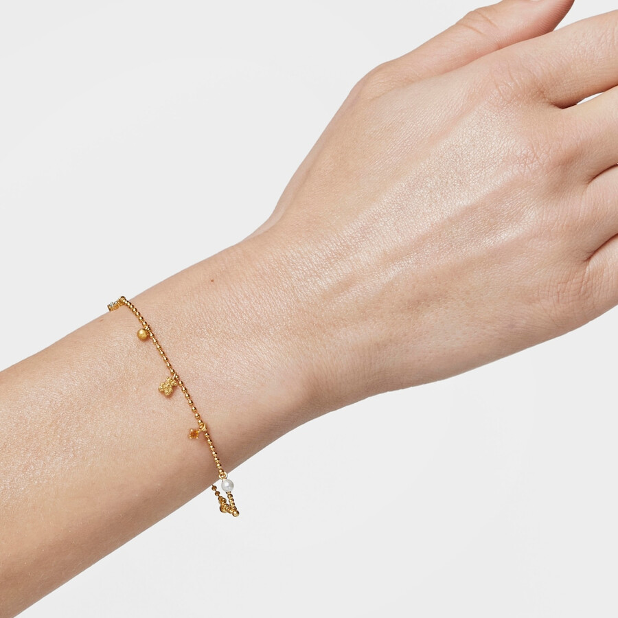 bracciale a catena con placcatura in oro 18kt su argento e perle coltivate e pietre preziose tous grain