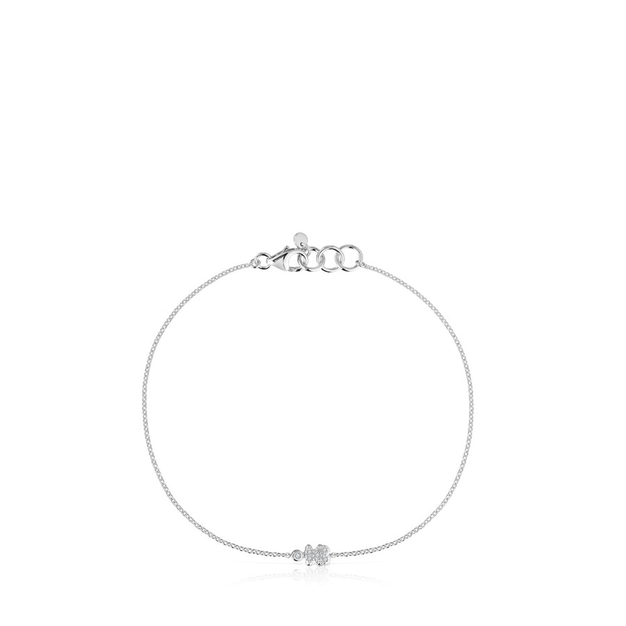 bracciale a catena con orso in oro bianco e diamanti tous grain
