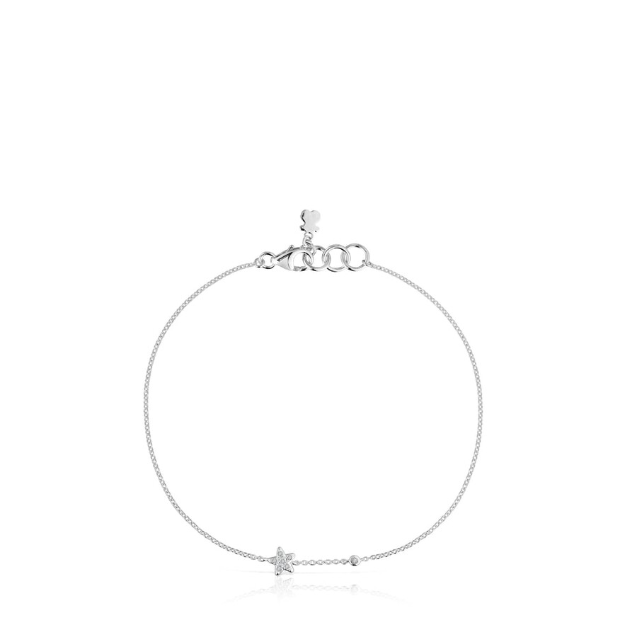 bracciale a catena con stella in oro bianco e diamanti tous grain