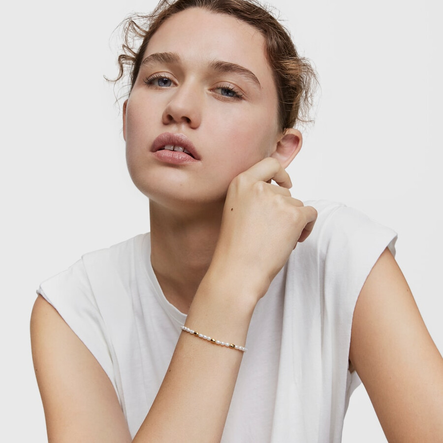 bracciale con perle coltivate e placcatura in oro 18kt su argento e gloss