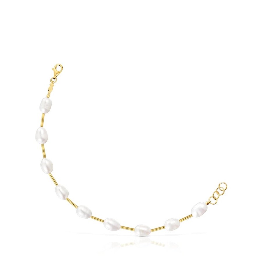 bracciale tubolare con placcatura in oro 18kt su argento e perle coltivate gloss