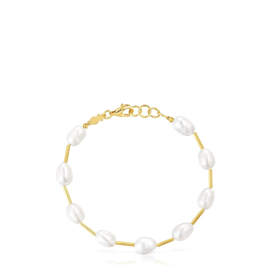 bracciale tubolare con placcatura in oro 18kt su argento e perle coltivate gloss