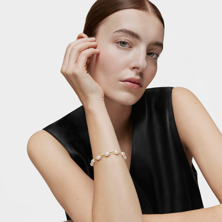 bracciale tubolare con placcatura in oro 18kt su argento e perle coltivate gloss