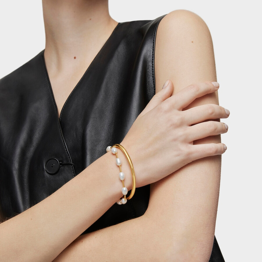 bracciale tubolare con placcatura in oro 18kt su argento e perle coltivate gloss