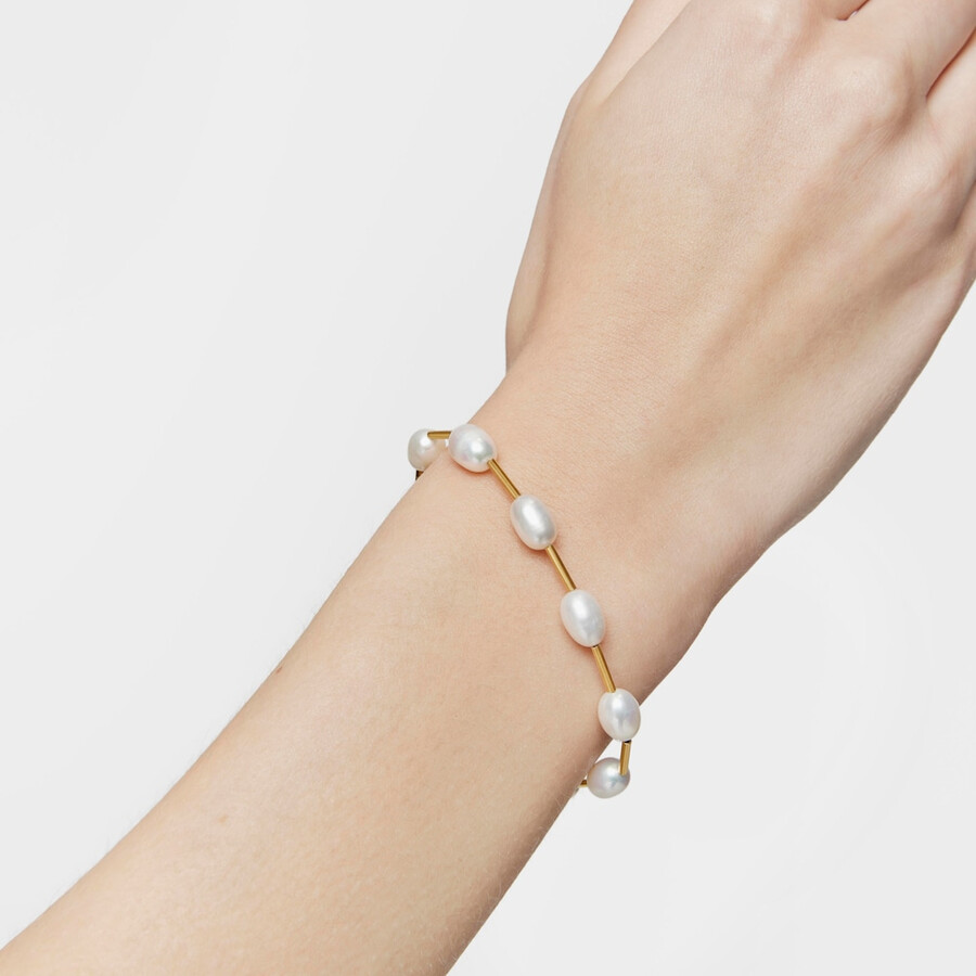 bracciale tubolare con placcatura in oro 18kt su argento e perle coltivate gloss