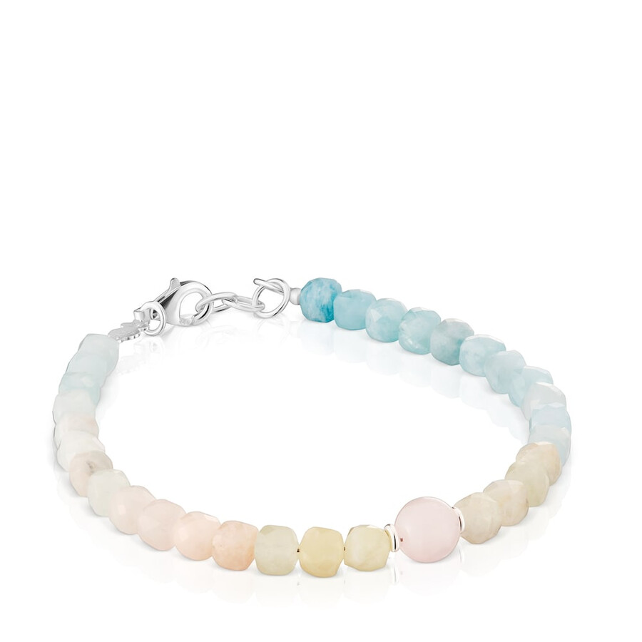 bracciale con sfere di quarzo rosa e berillio multicolore colori base