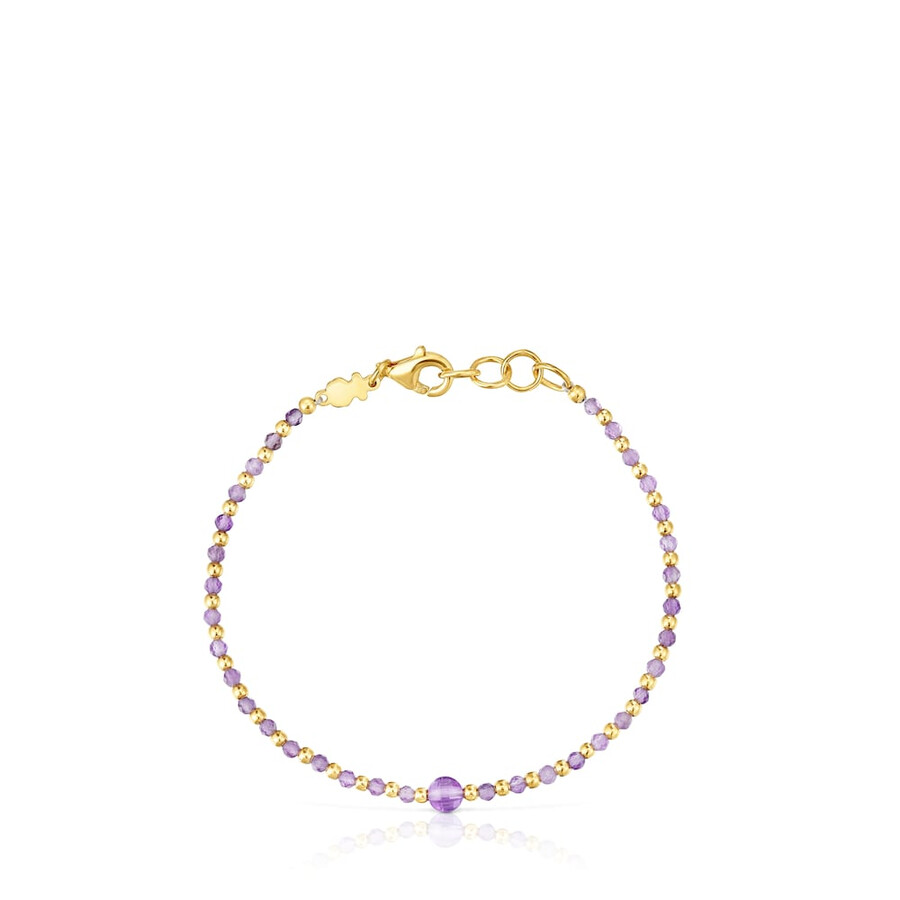 bracciale a sfere con placcatura in oro 18kt su argento e ametista colori base