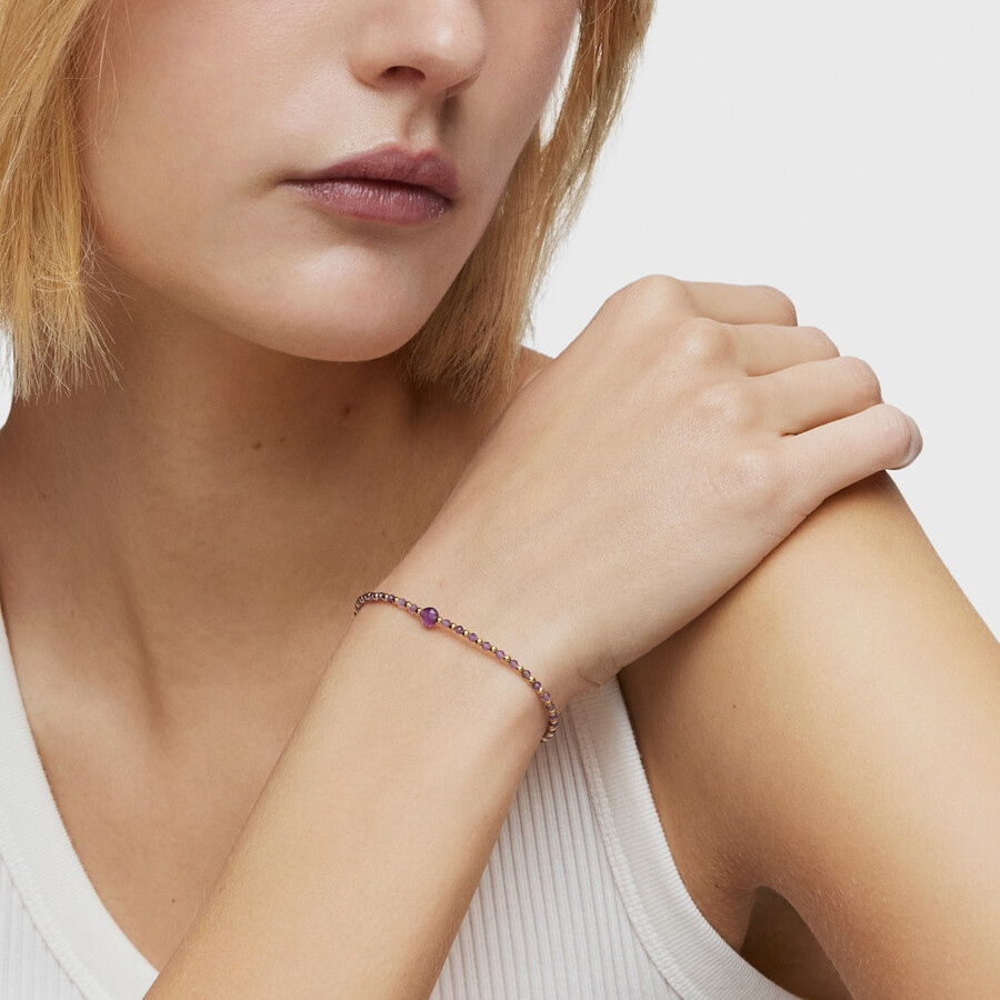 bracciale a sfere con placcatura in oro 18kt su argento e ametista colori base