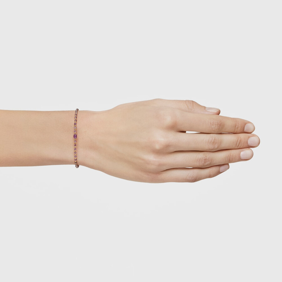 bracciale a sfere con placcatura in oro 18kt su argento e ametista colori base