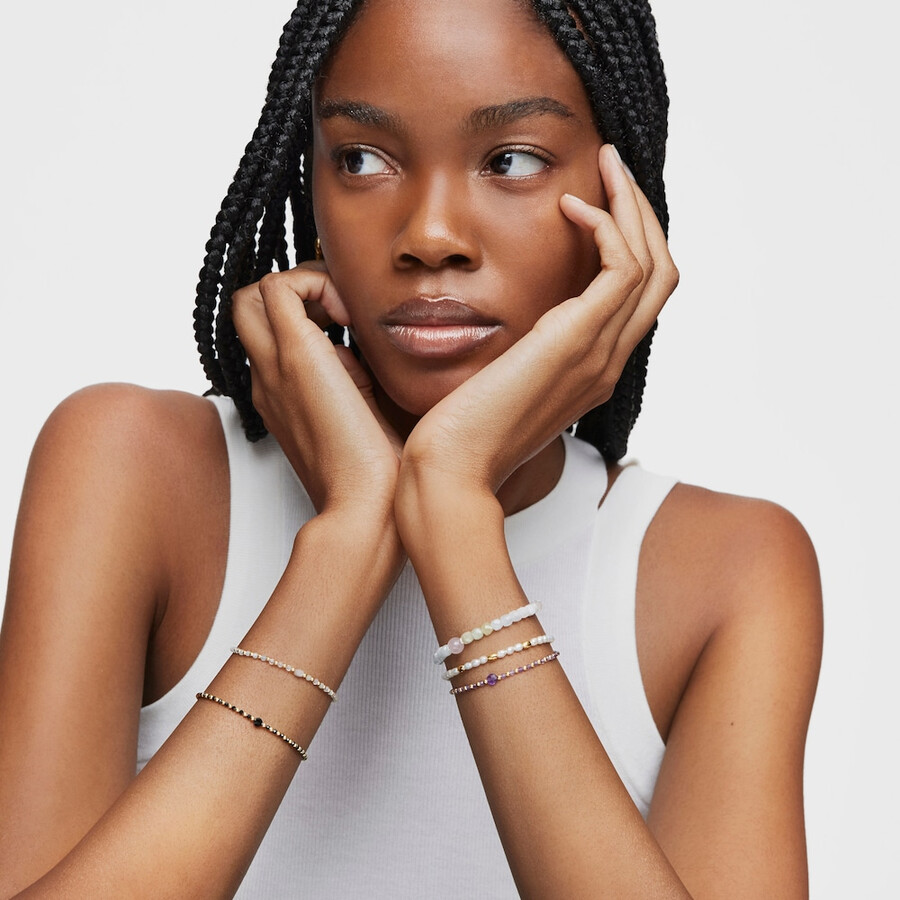 bracciale a sfere con placcatura in oro 18kt su argento berillio e morganite colori base