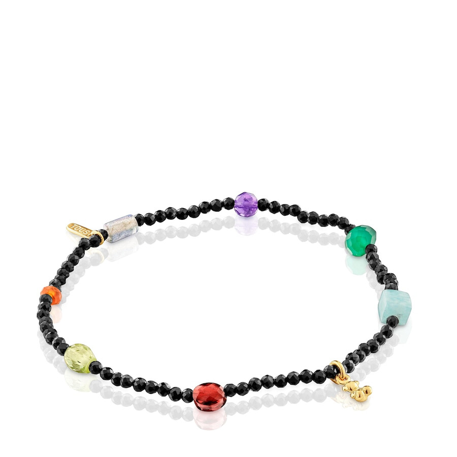 bracciale elastico bold bear con placcatura in oro 18kt su argento onice e pietre preziose