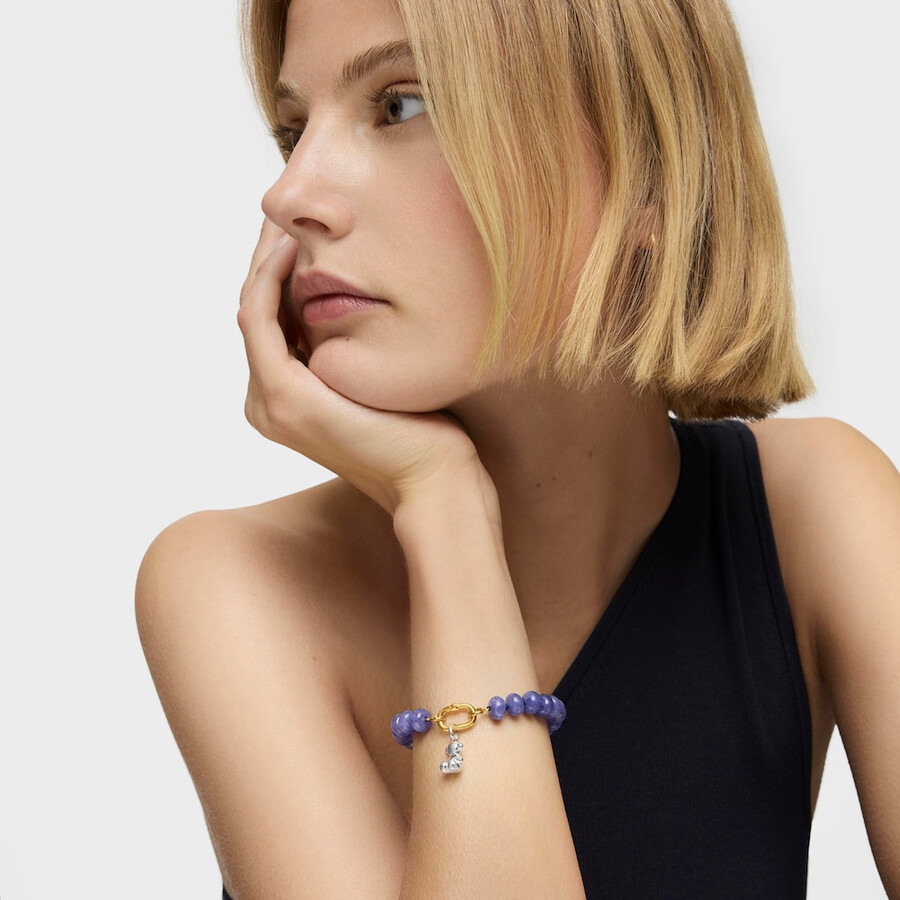 bracciale hold oval con placcatura in oro 18kt su argento e quarzite blu