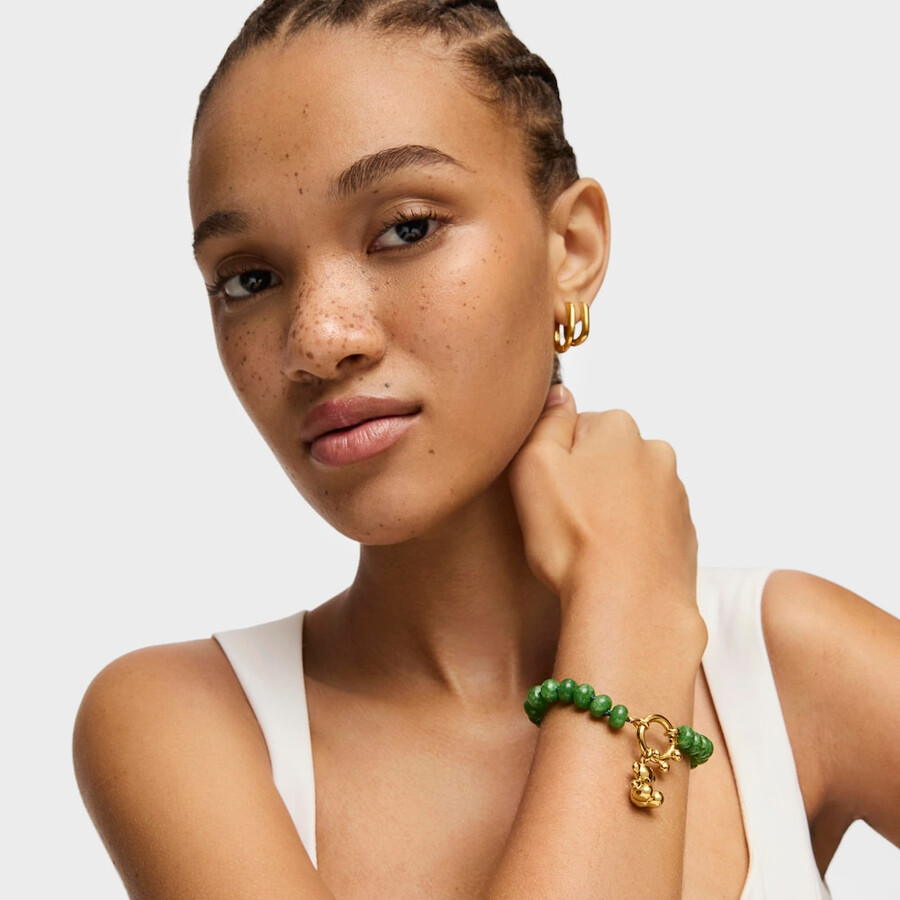 bracciale hold oval con placcatura in oro 18kt su argento e quarzite verde