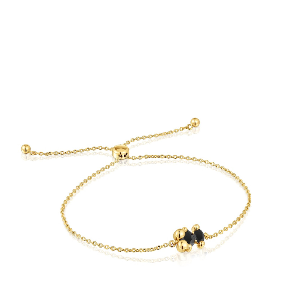 bracciale placcato in oro 18kt su catena con motivo orso in argento e onice colore orso