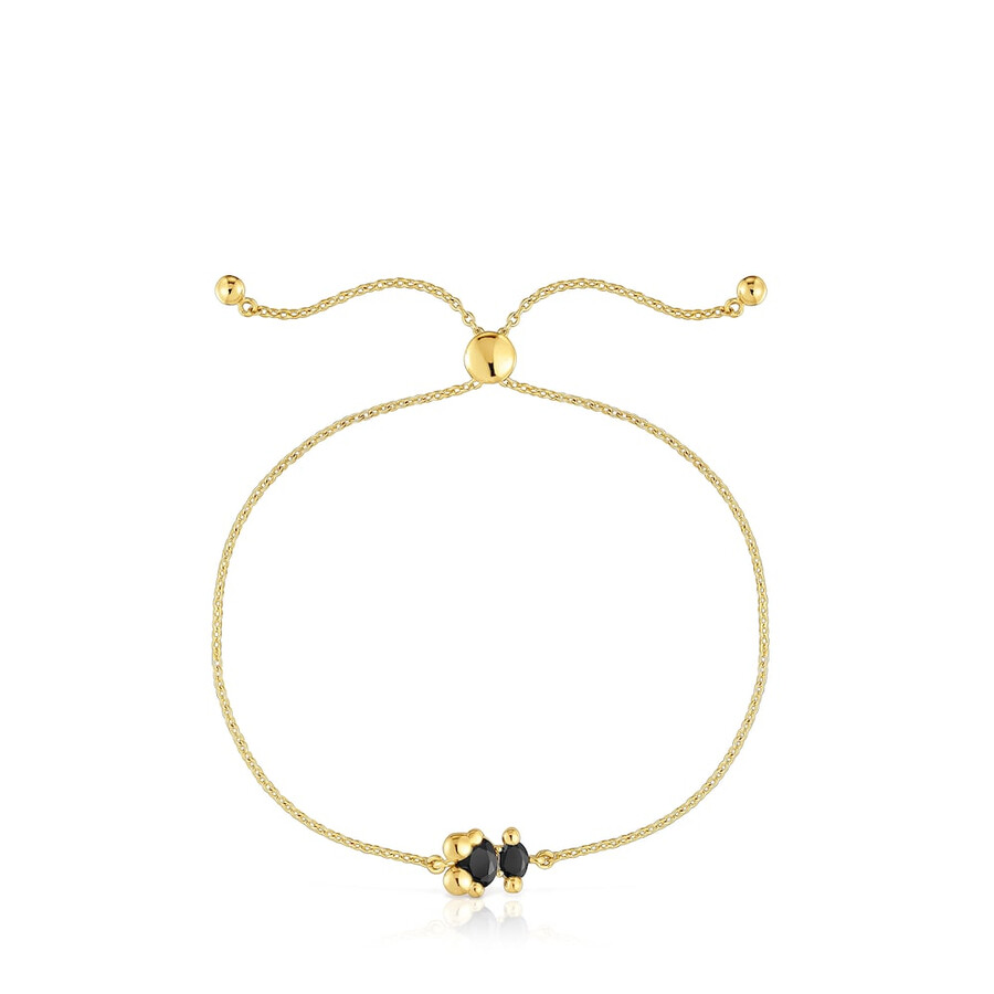 bracciale placcato in oro 18kt su catena con motivo orso in argento e onice colore orso