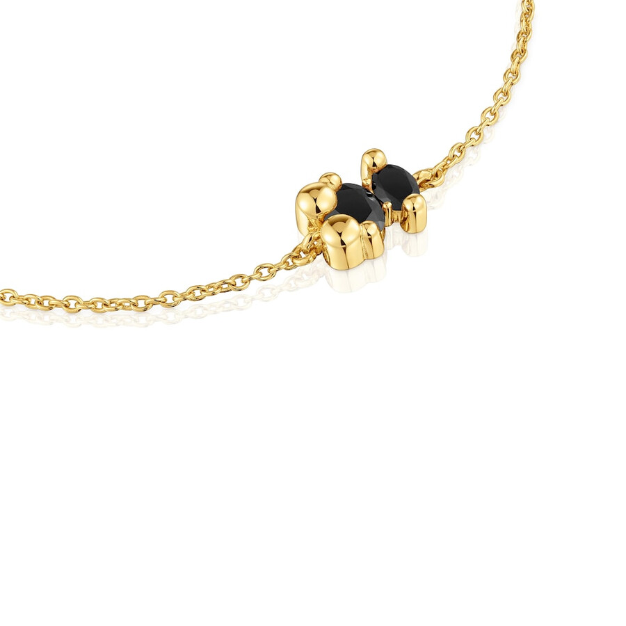 bracciale placcato in oro 18kt su catena con motivo orso in argento e onice colore orso