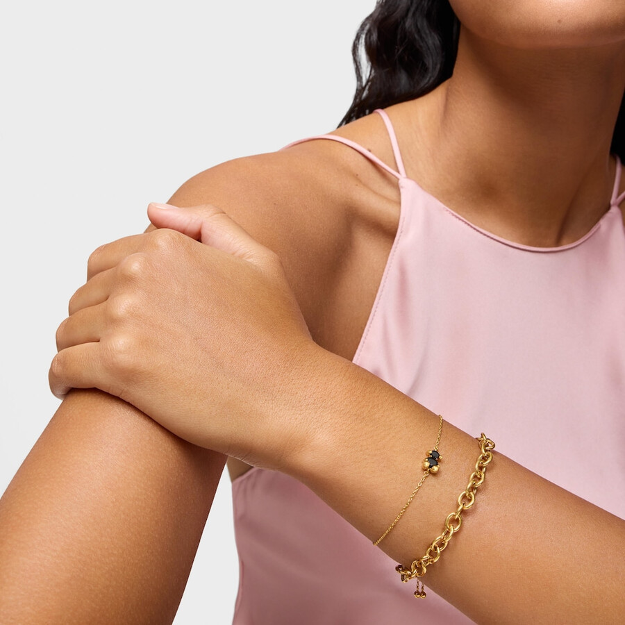 bracciale placcato in oro 18kt su catena con motivo orso in argento e onice colore orso