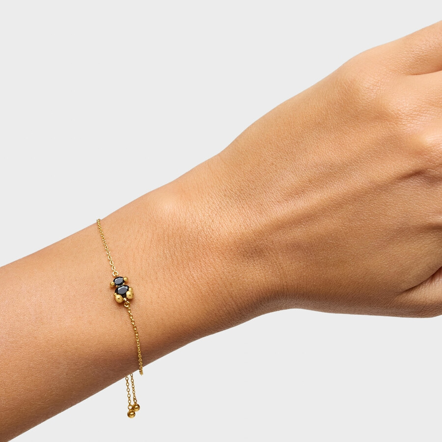 bracciale placcato in oro 18kt su catena con motivo orso in argento e onice colore orso