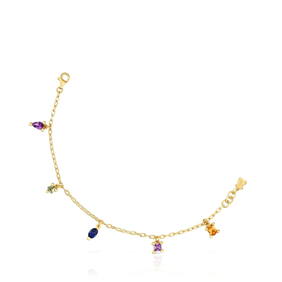 bracciale a catena placcato oro 18kt su argento e pietre preziose create in laboratorio tous color lgg