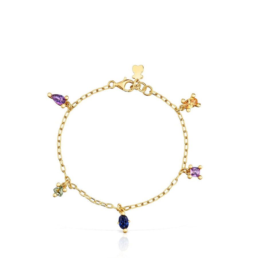 bracciale a catena placcato oro 18kt su argento e pietre preziose create in laboratorio tous color lgg