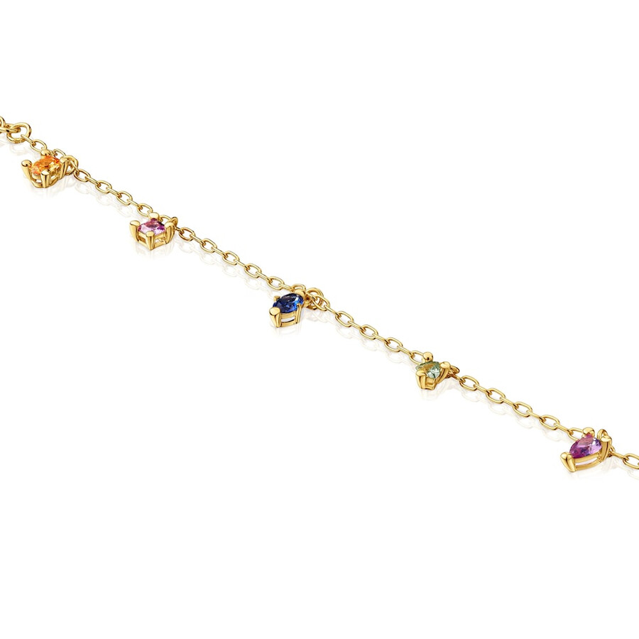 bracciale a catena placcato oro 18kt su argento e pietre preziose create in laboratorio tous color lgg