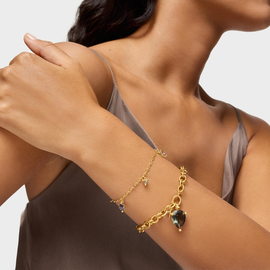 bracciale a catena placcato oro 18kt su argento e pietre preziose create in laboratorio tous color lgg