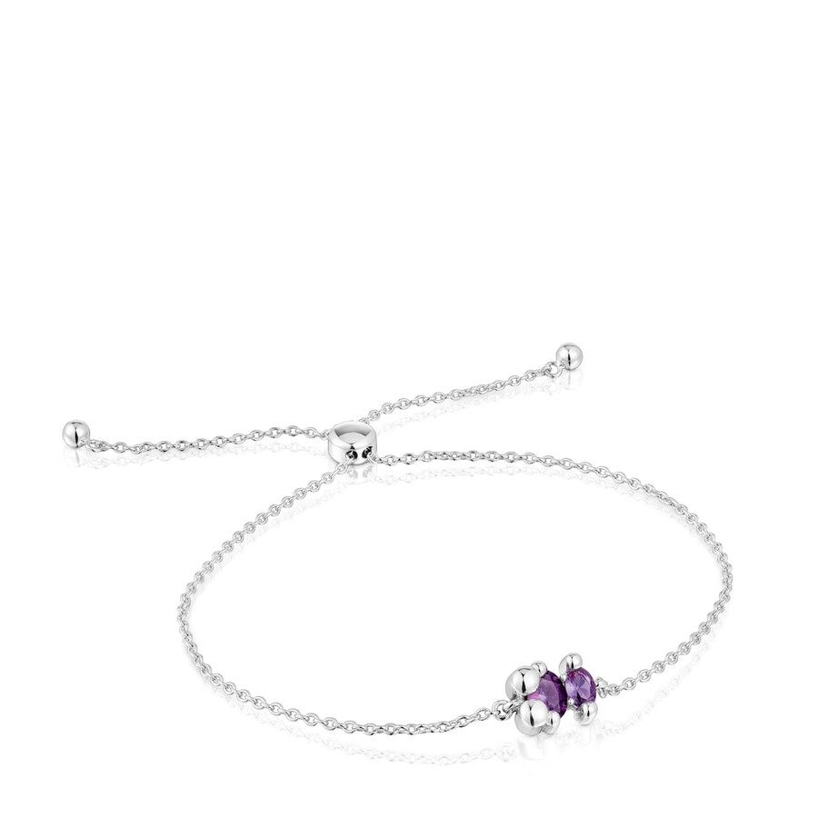 bracciale con catena in argento con motivo orso e zaffiri lilla coltivati in laboratorio color bear lgg