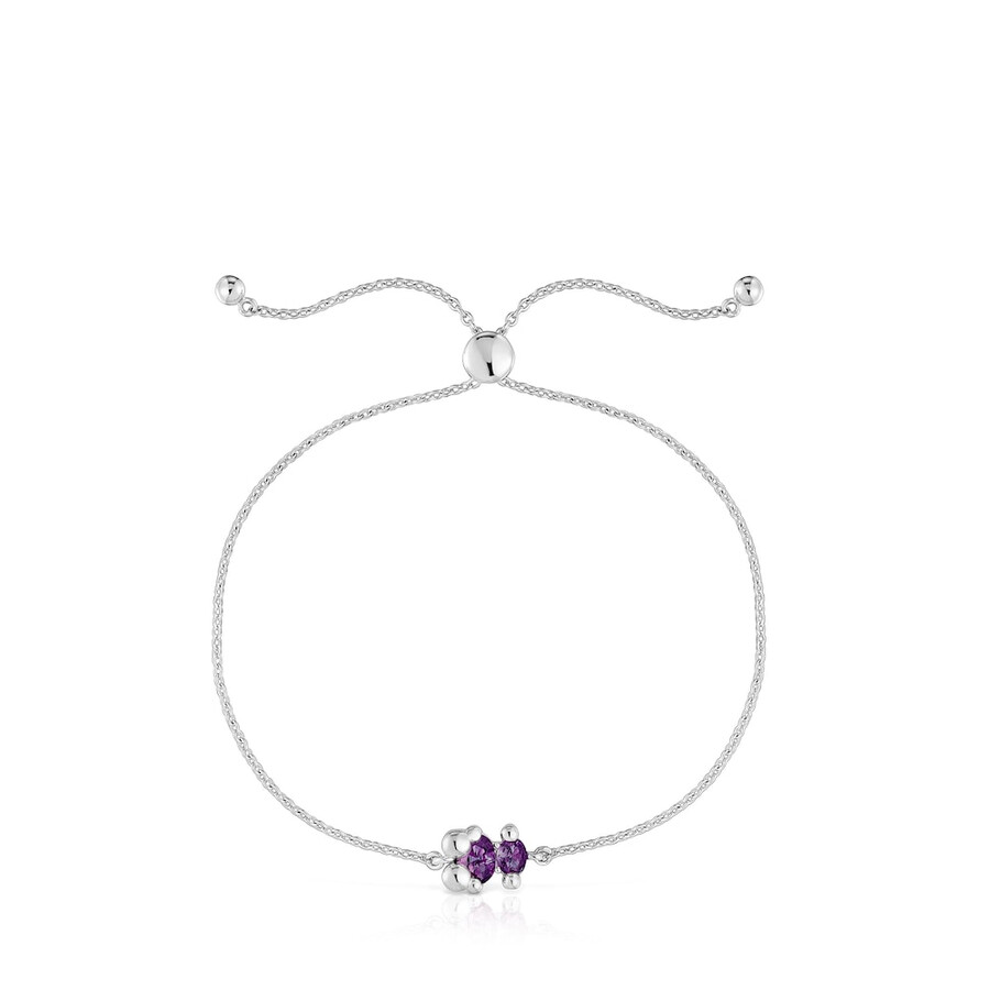 bracciale con catena in argento con motivo orso e zaffiri lilla coltivati in laboratorio color bear lgg