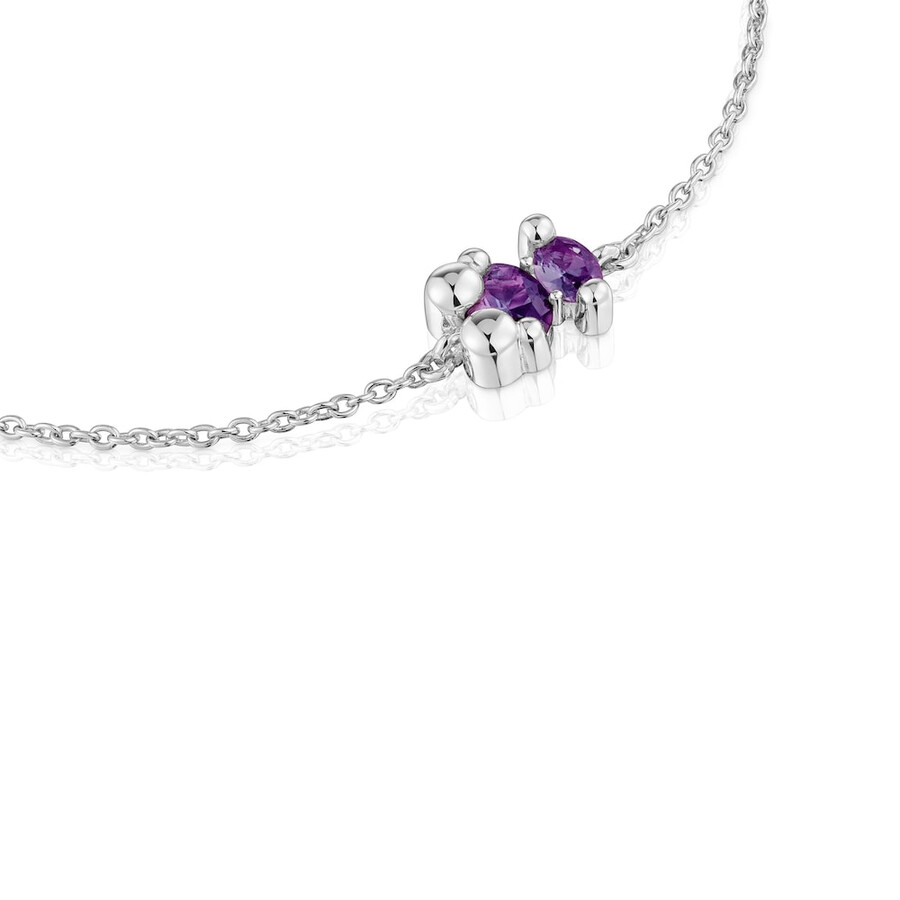 bracciale con catena in argento con motivo orso e zaffiri lilla coltivati in laboratorio color bear lgg