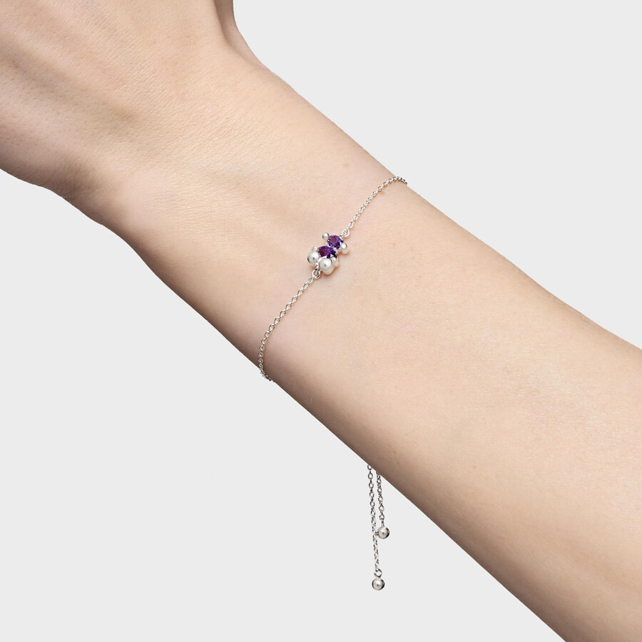 bracciale con catena in argento con motivo orso e zaffiri lilla coltivati in laboratorio color bear lgg