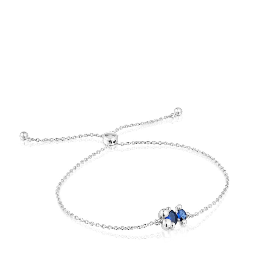 bracciale con catena in argento con motivo orso e zaffiro color lilla coltivato in laboratorio color bear lgg